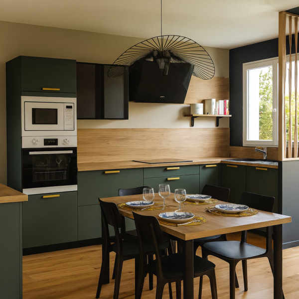 Cuisine sur mesure en angle, avec une partie Entrée dans la pièce